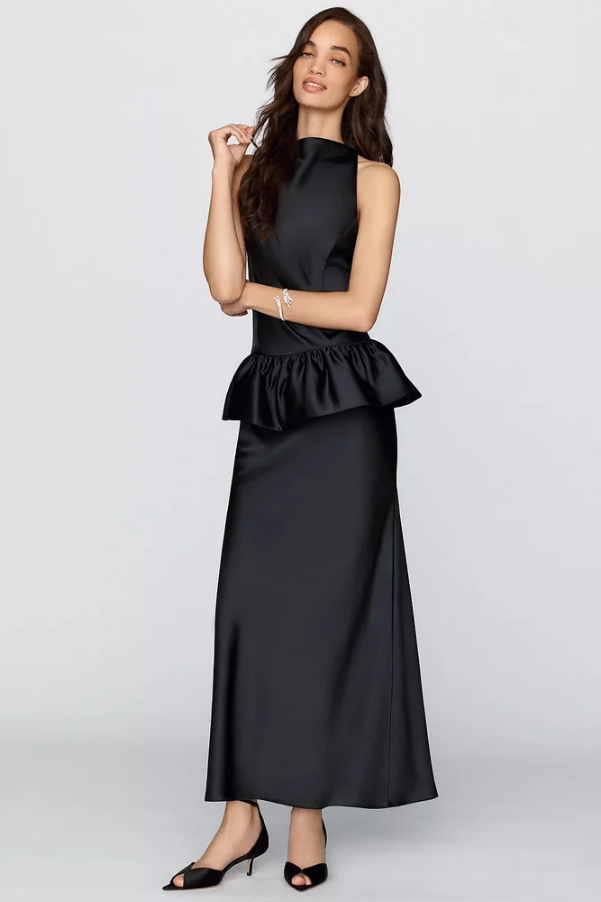 Satin Peplum Maxi Dress