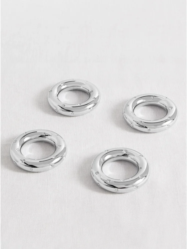 Set of four Swarovski crystal-embellished platinum-plated napkin rings