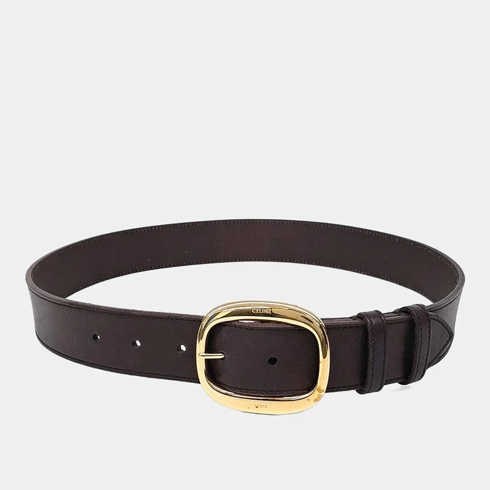 Pre-Owned Oval Buckle Belt in Brown Leather