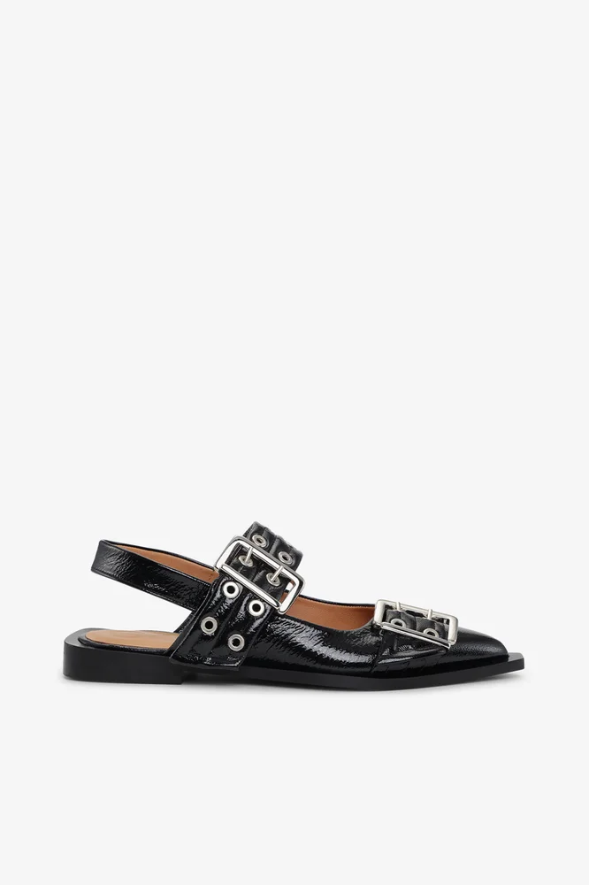 Ganni Feminine Buckle Ballerinas in Black