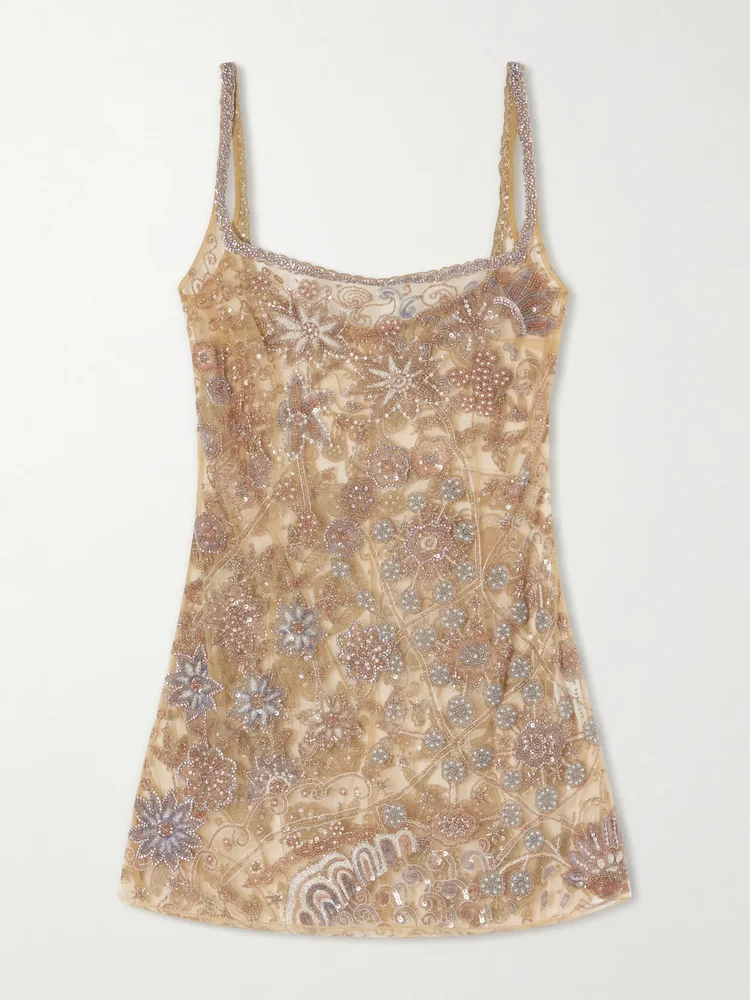 Soléa embellished mesh mini dress