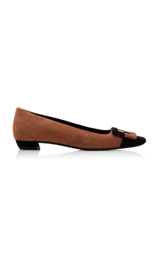 Belle Vivier Duo Buckle Suede Ballet Flats