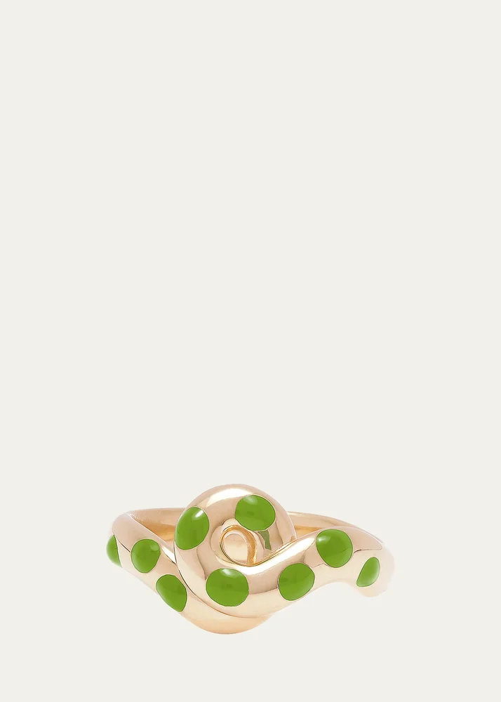 9K Gold Chunky Wave Polka Dot Enamel Ring