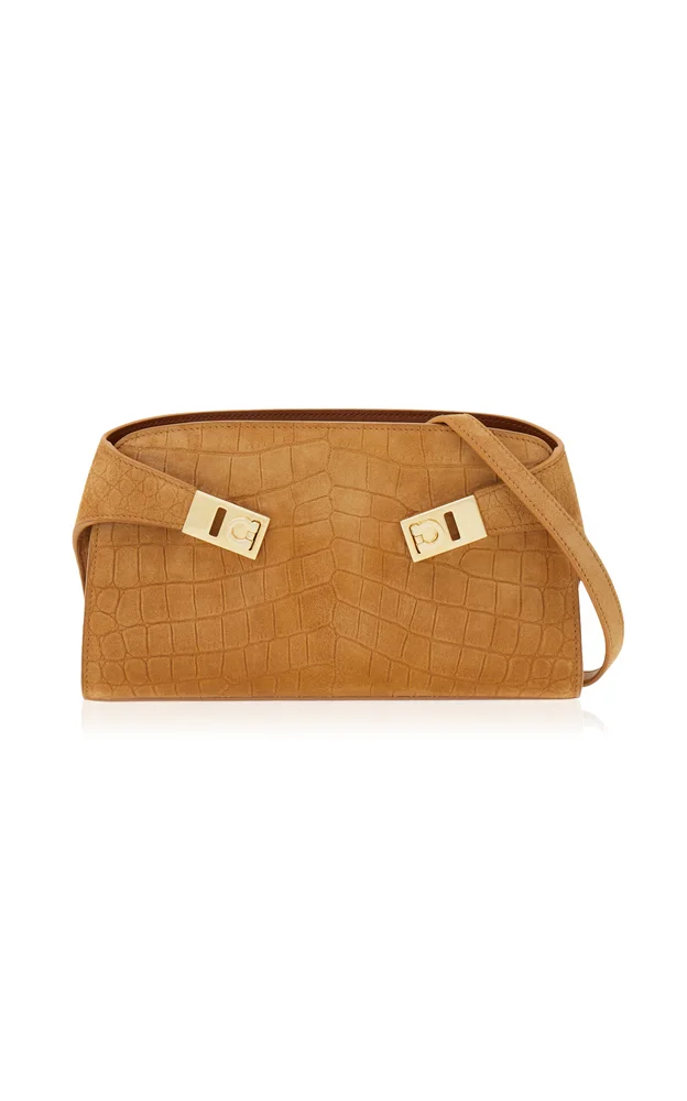 Hug Mini Alligator-Embossed Suede Crossbody Bag