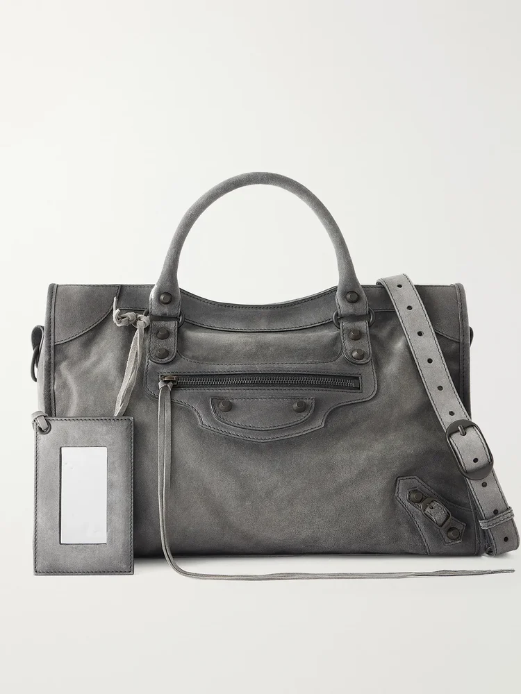 Balenciaga Le City medium embellished suede shoulder bag