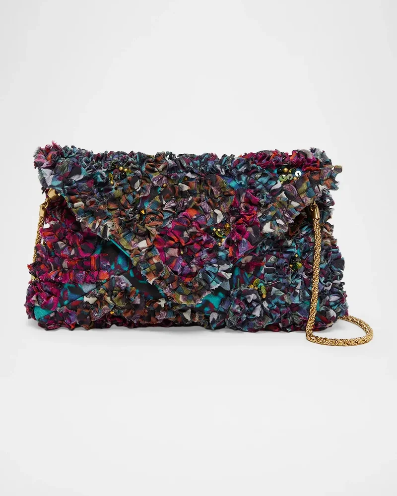 Small Ruffle-Embroidered Pouch Bag