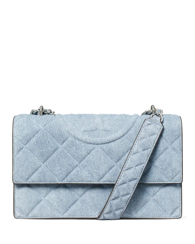 Fleming Denim Print Suede Small Convertible Shoulder Bag