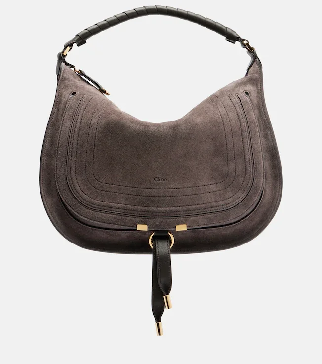 Marcie leather-trimmed suede shoulder bag