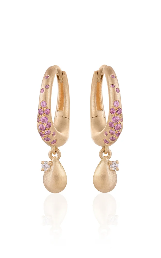 Wave of Joy 18K Yellow Gold Diamond and Pink Sapphire Earrings