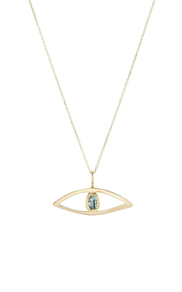 10K Yellow Gold Aquamarine Eye Necklace