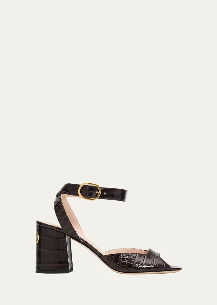 75mm Fawcette Croc-Embossed Leather Sandals