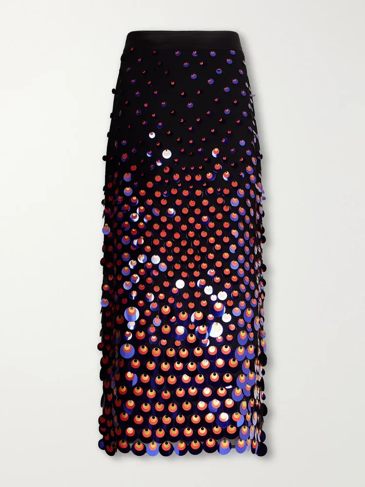 Sequin-embellished silk-crepon midi skirt