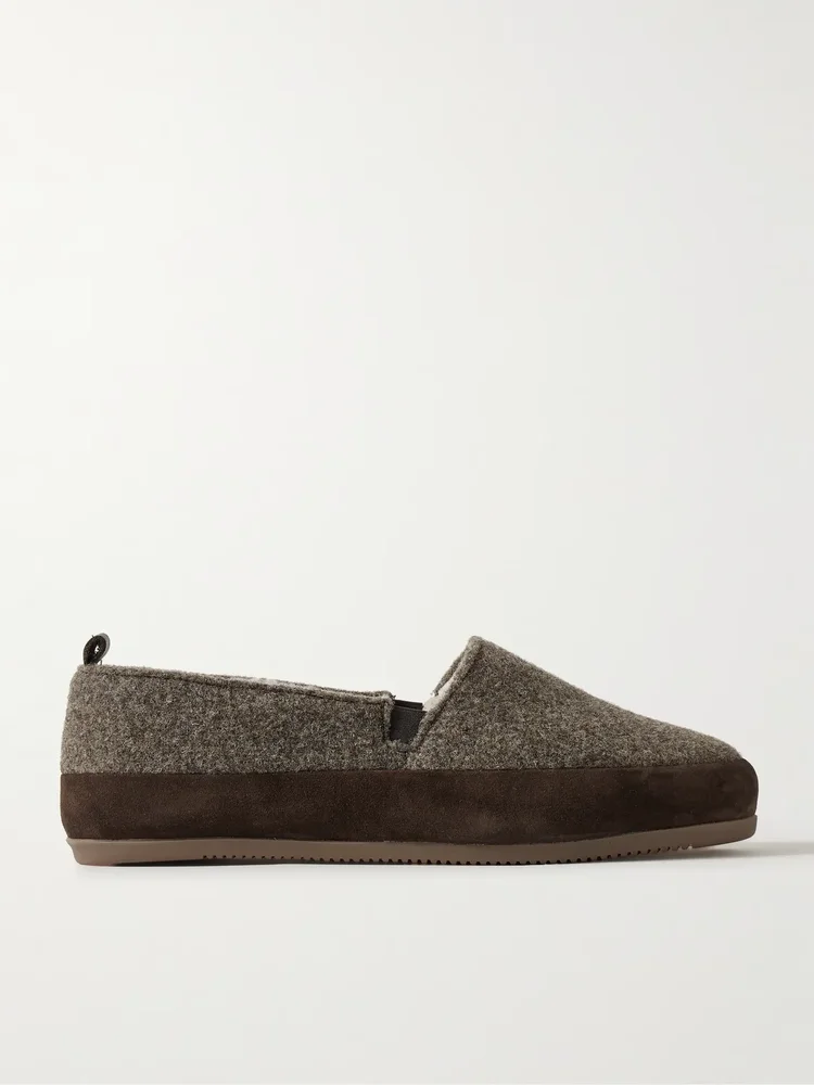 Shearling-Lined Suede-Trimmed Wool Loafers
