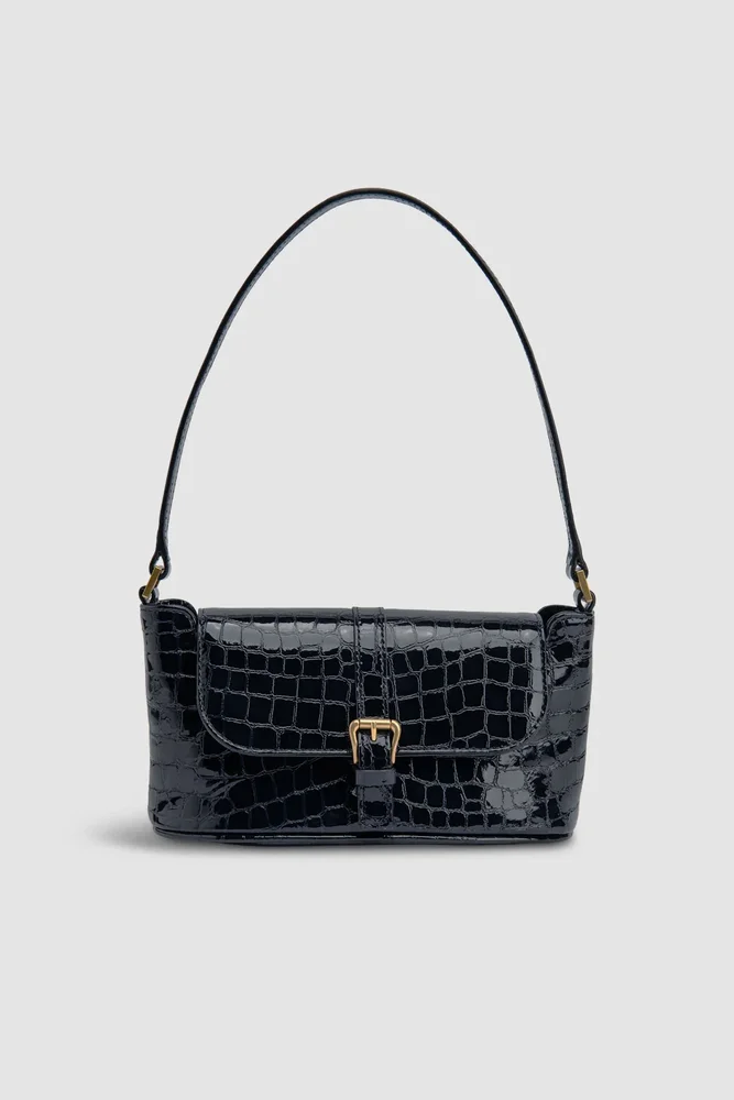 Miranda Baguette Croco Embossed Shoulder Bag