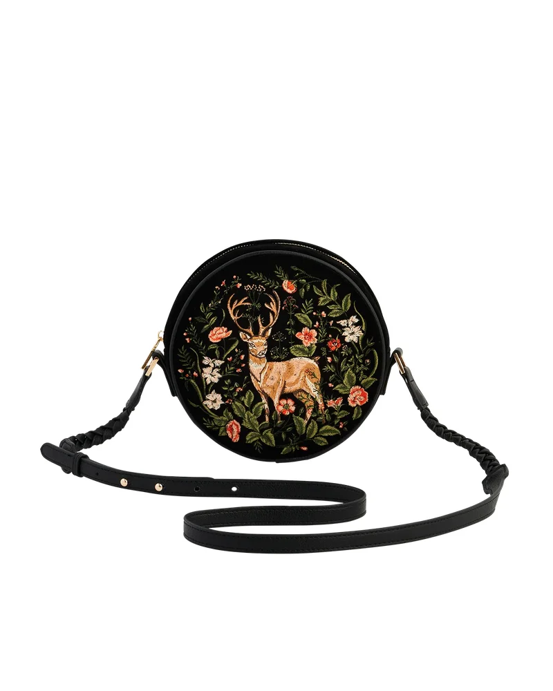 Black Embroidered Circle Bag
