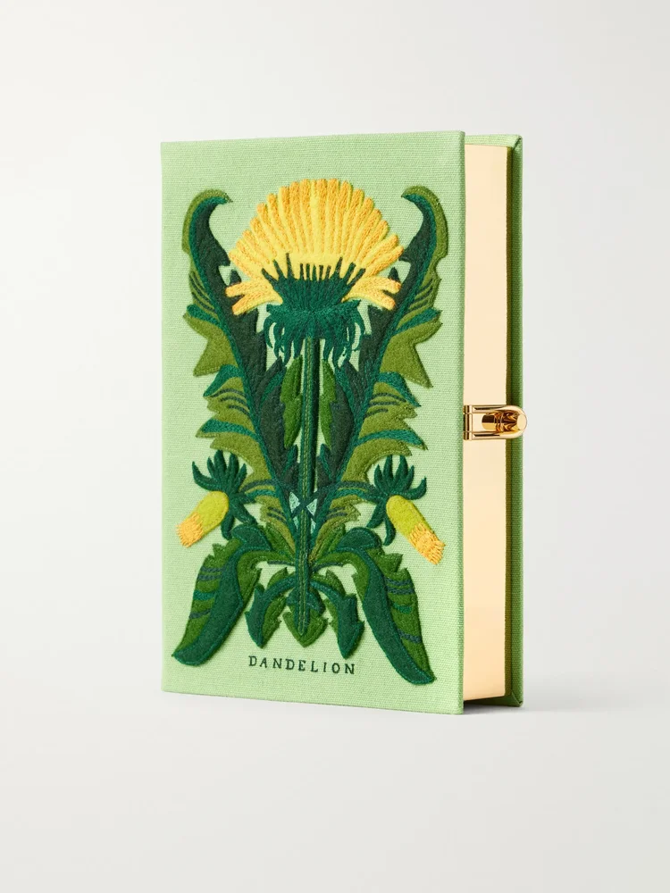 Dandelion embroidered canvas clutch