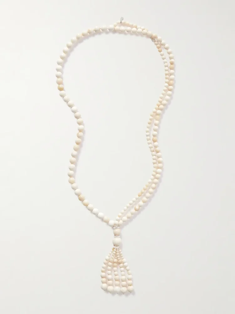 Venice Opera tasseled silver stone necklace