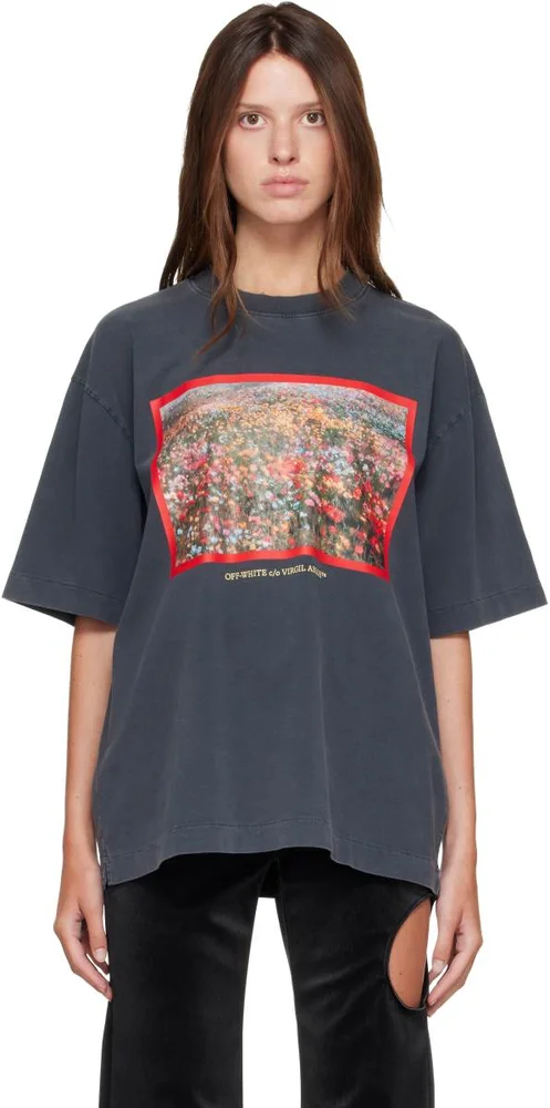 Gray Flowers Field Skate T-shirt