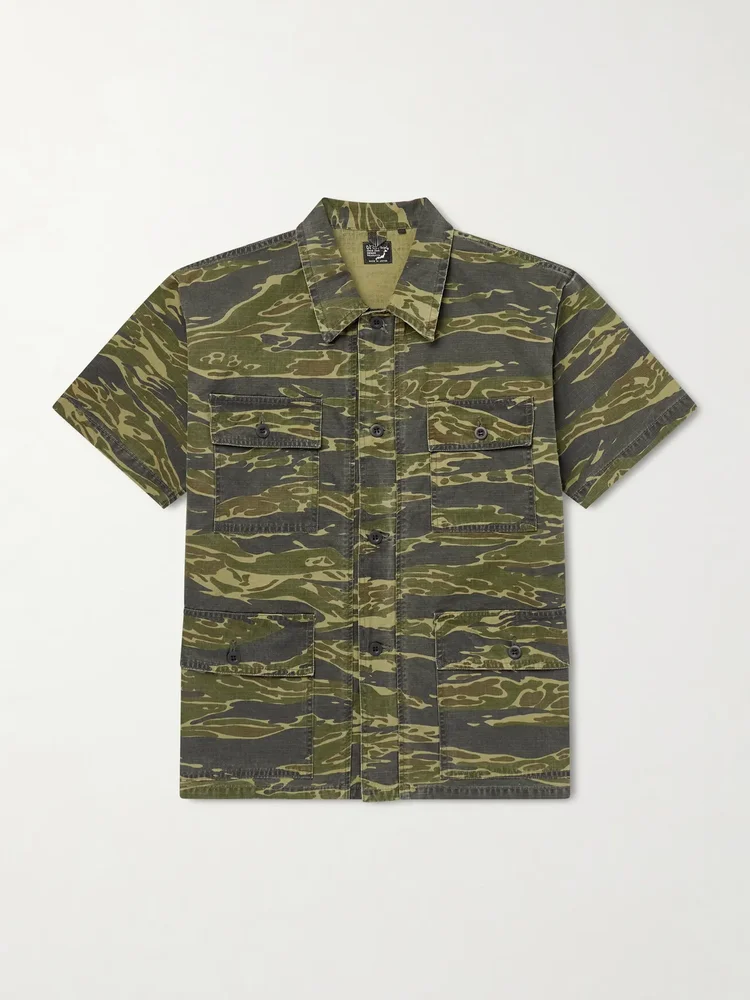 Camouflage-Print Cotton-Riptop Shirt