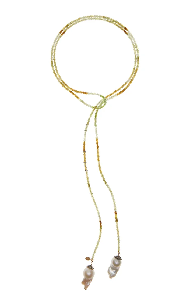 Green Grossolar 14K Yellow Gold Garnet Diamond Pearl Necklace