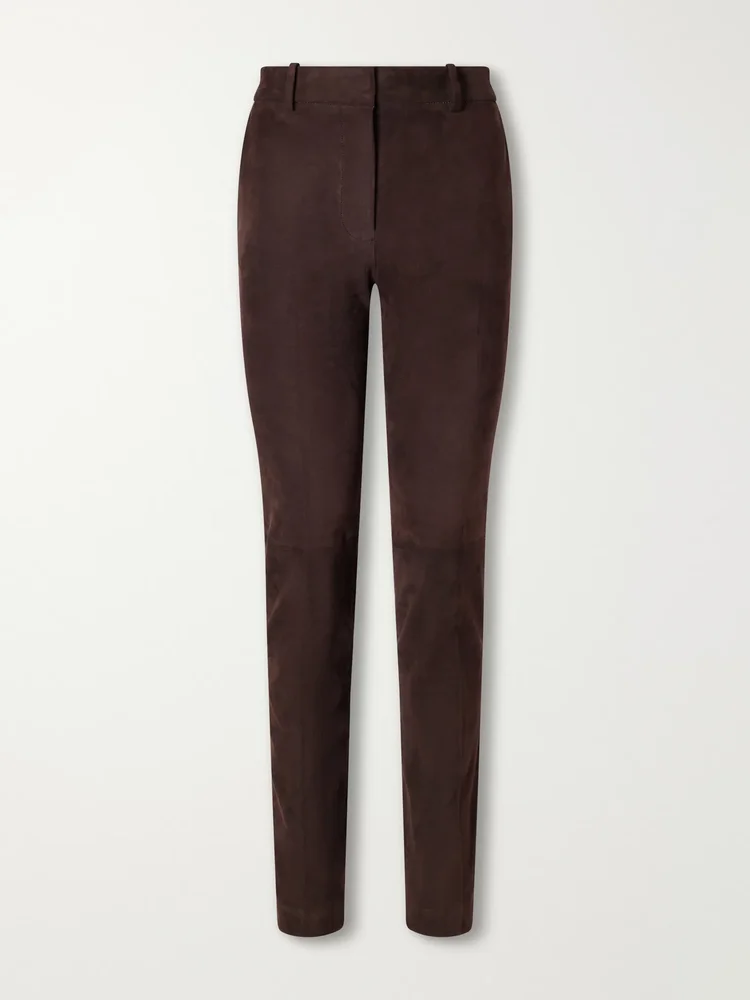 New Coleman paneled suede mid-rise slim-fit pants