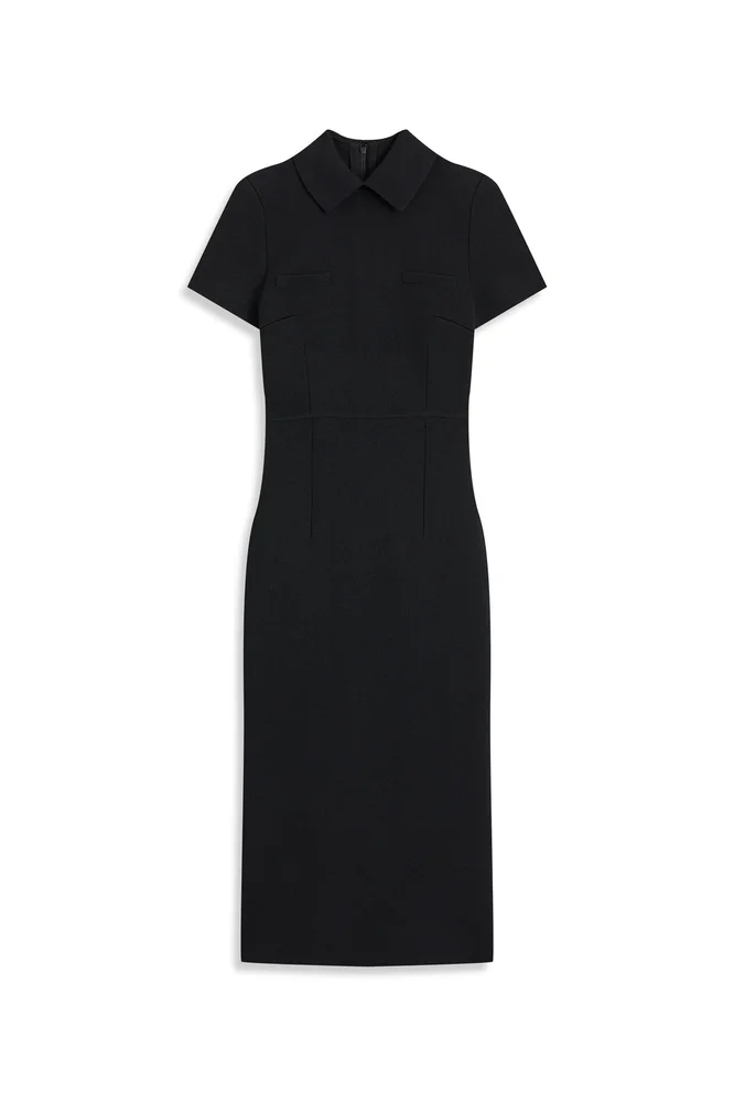 Crepe Knit Collar Dress, Black