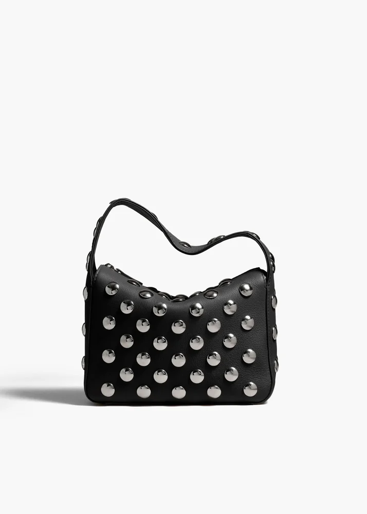 Khaite Small Elena Bag in Black Pebbled Leather with Studs