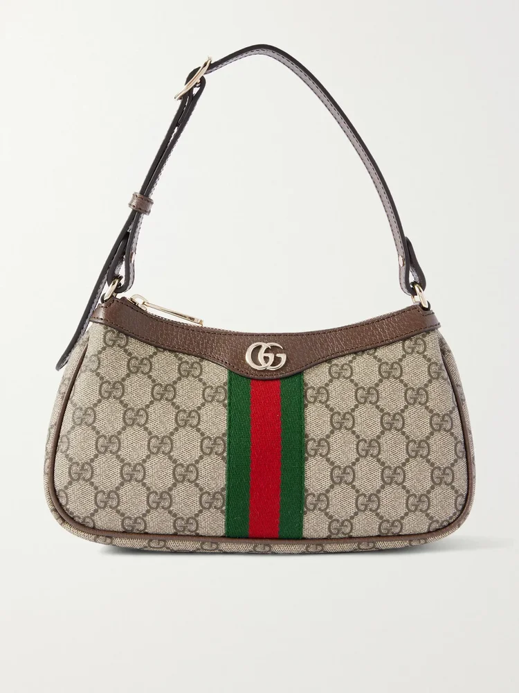 Gucci Ophidia small leather-trimmed coated canvas-jacquard shoulder bag
