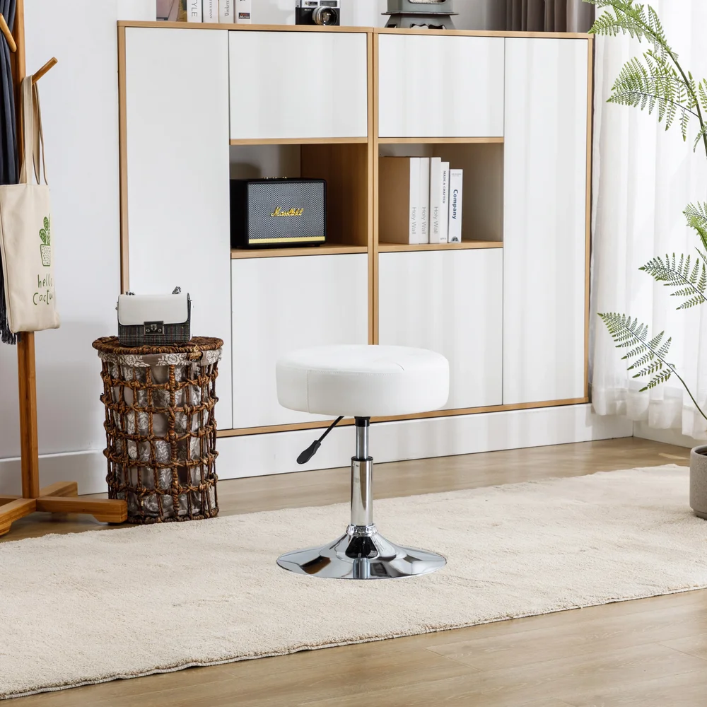Highfill Adjustable Swivel Vanity Stool, Tufted Leather Seat