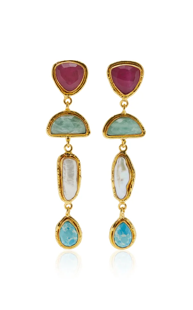 Cascade 22K Gold-Plated Brass Multi-Stone Earrings