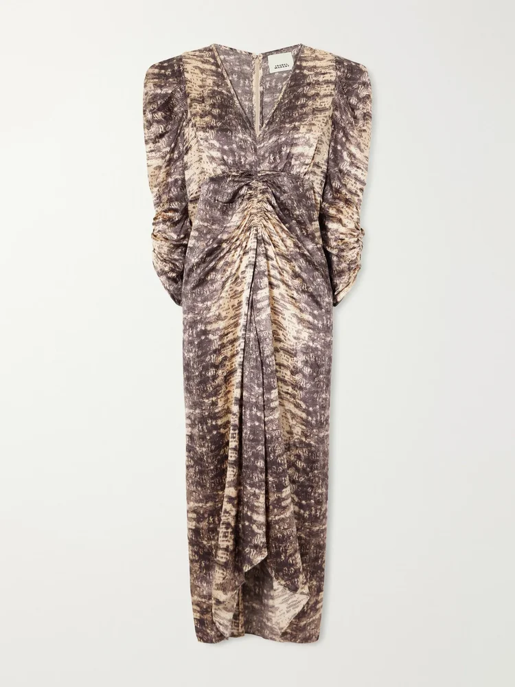Albini gathered asymmetric snake-print silk midi dress