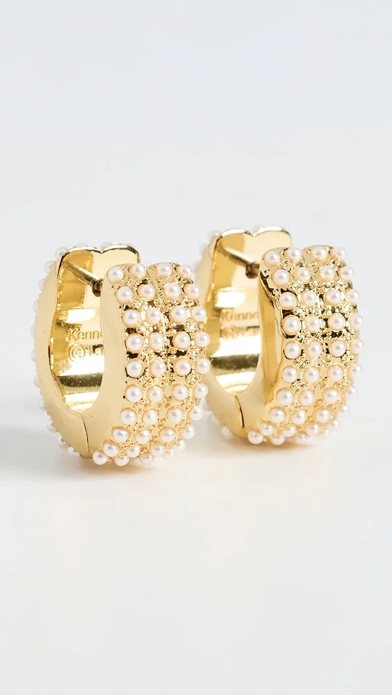 Gold/ Pearl Pave Huggie Hoop