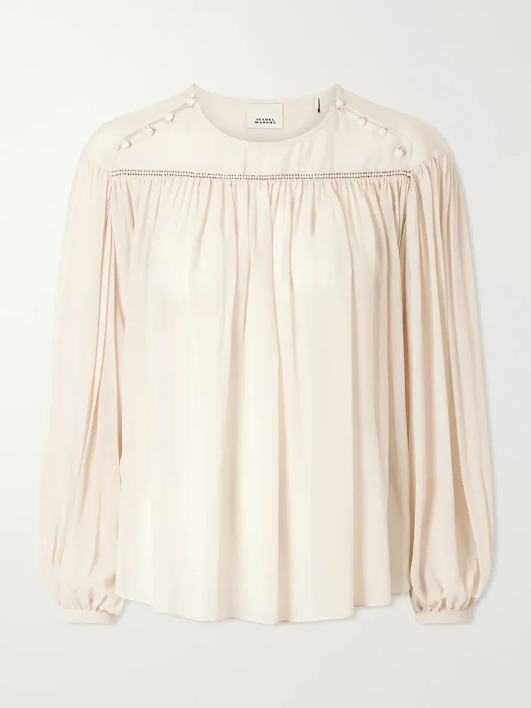 nuna embellished gathered silk blouse