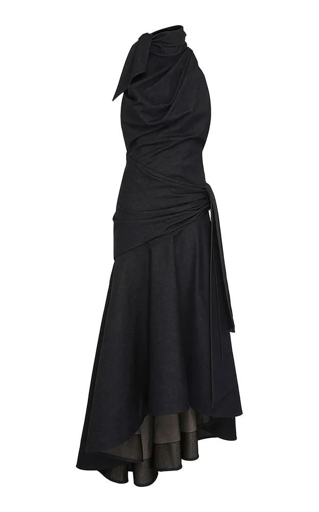 Valiant Draped Denim Midi Dress