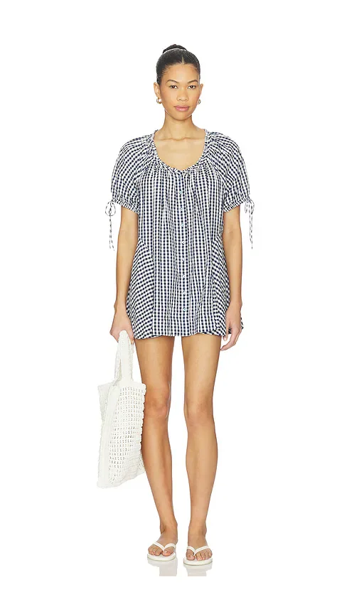 Farley Gingham Dress in Navy Combo