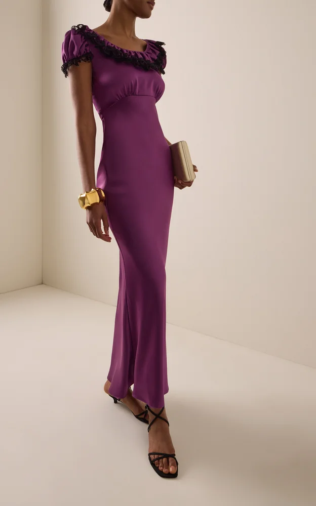 Bias Ruffled Silk Maxi Dress