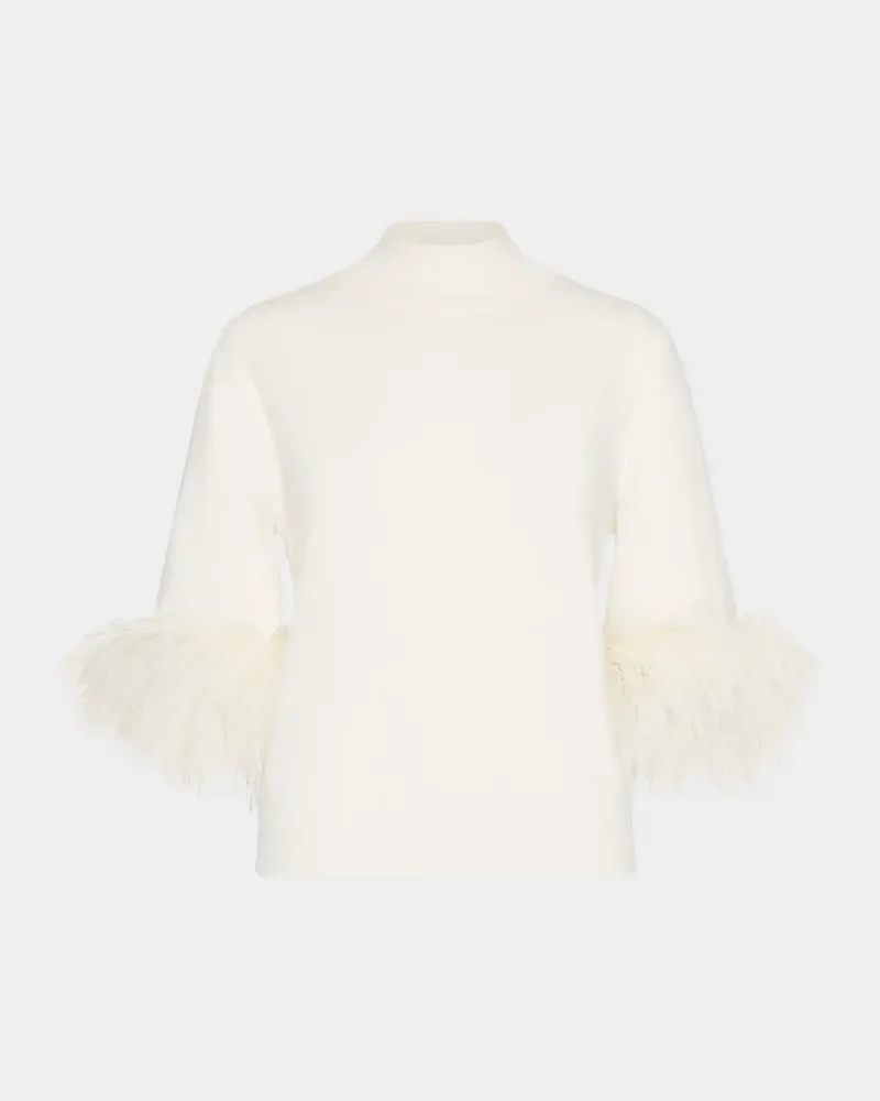 Mock-Neck Feather Cuff Sweater