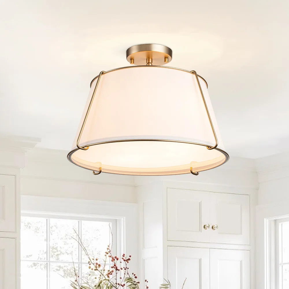 Nyjel Classical 4-Light Linen Tapered Drum Semi Flush Mount