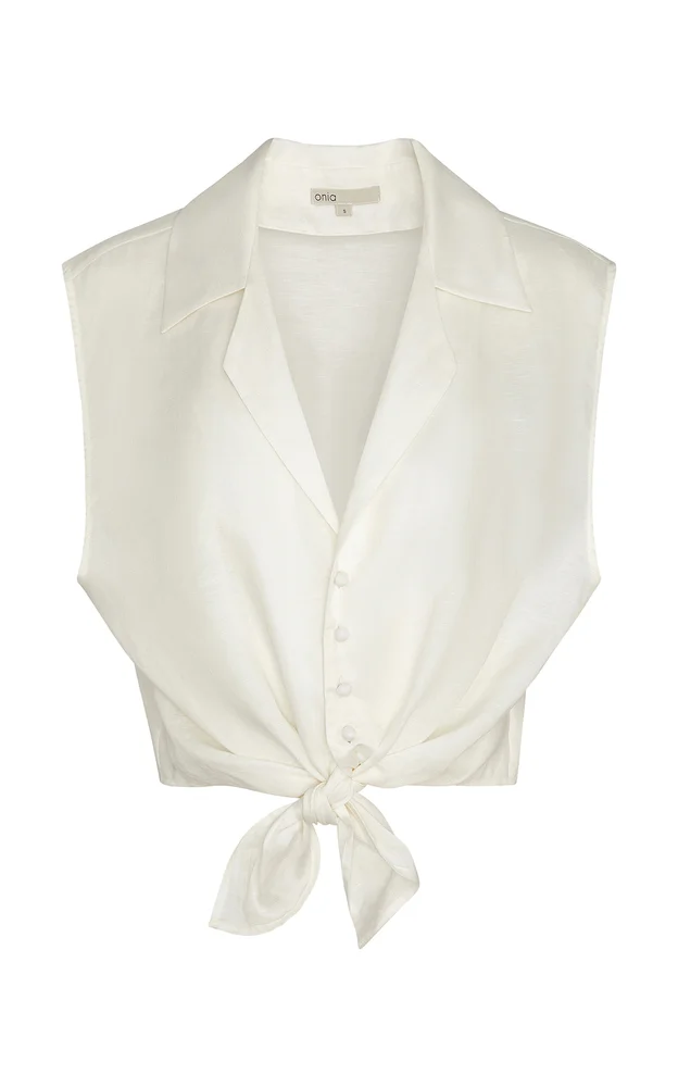 Tie Front Linen-Blend Shirt