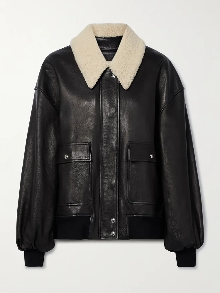 Shellar shearling-trimmed leather jacket