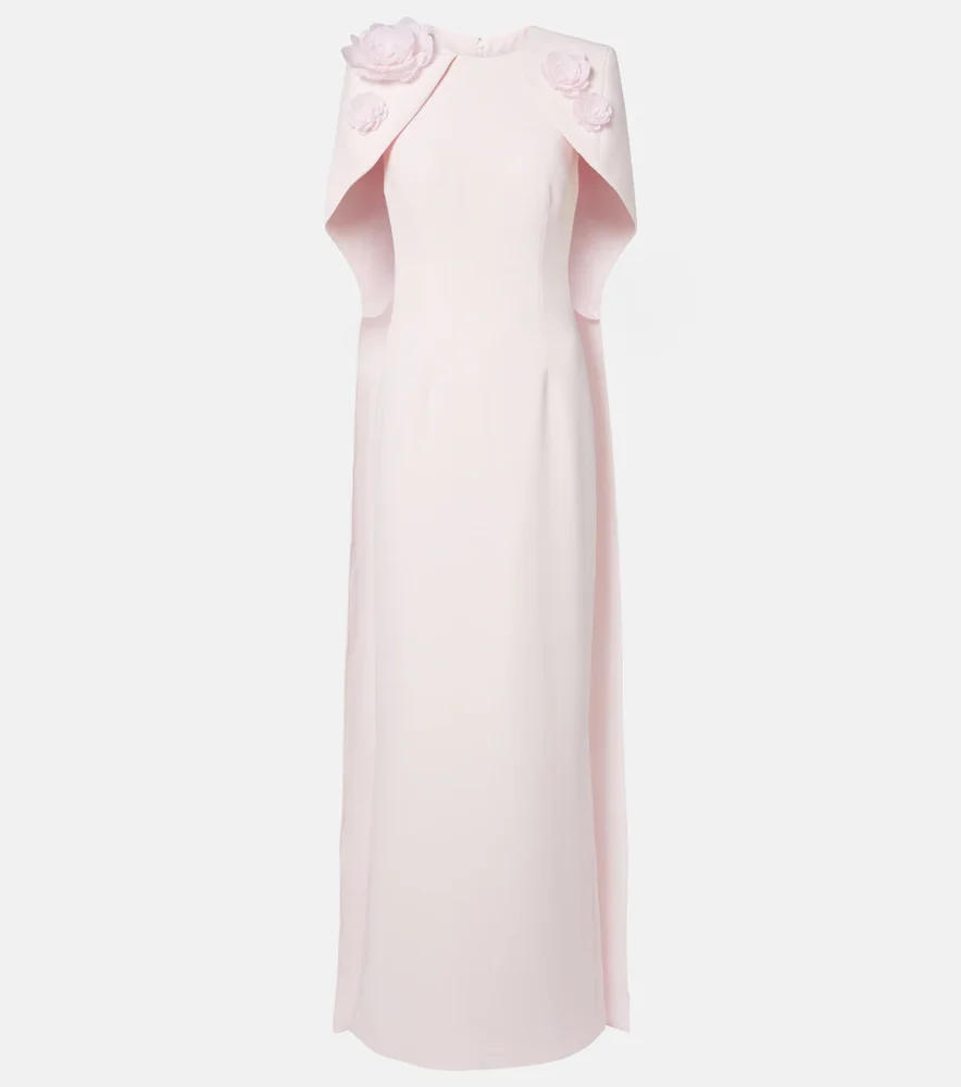 Lennox Floral-appliqué Caped Crêpe Gown
