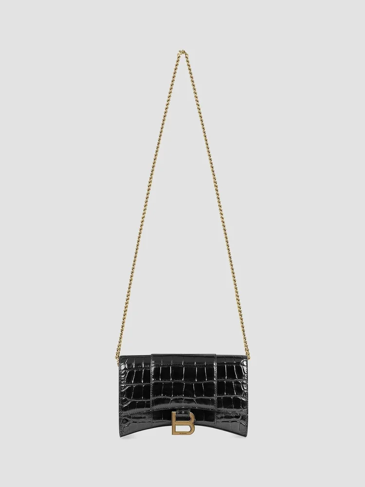 Hourglass Wallet with Chain Crocodile Embossed
