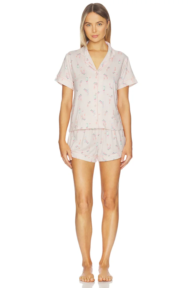 Printed Knit Notch And Short Set