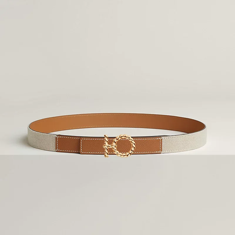 Flot Godronne belt buckle & Toile H Plume leather strap 24 mm