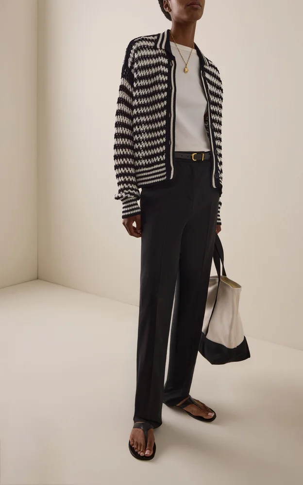 Pinstriped Cotton Cardigan