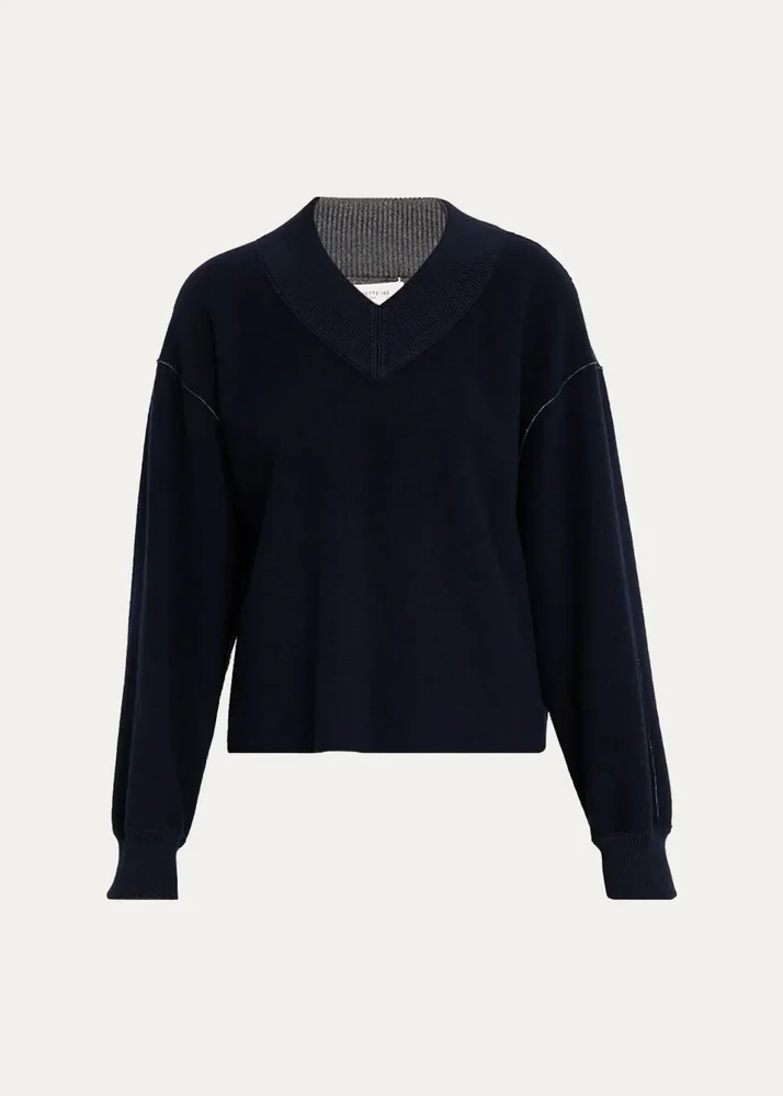 V-Neck Reversible Knit Sweater