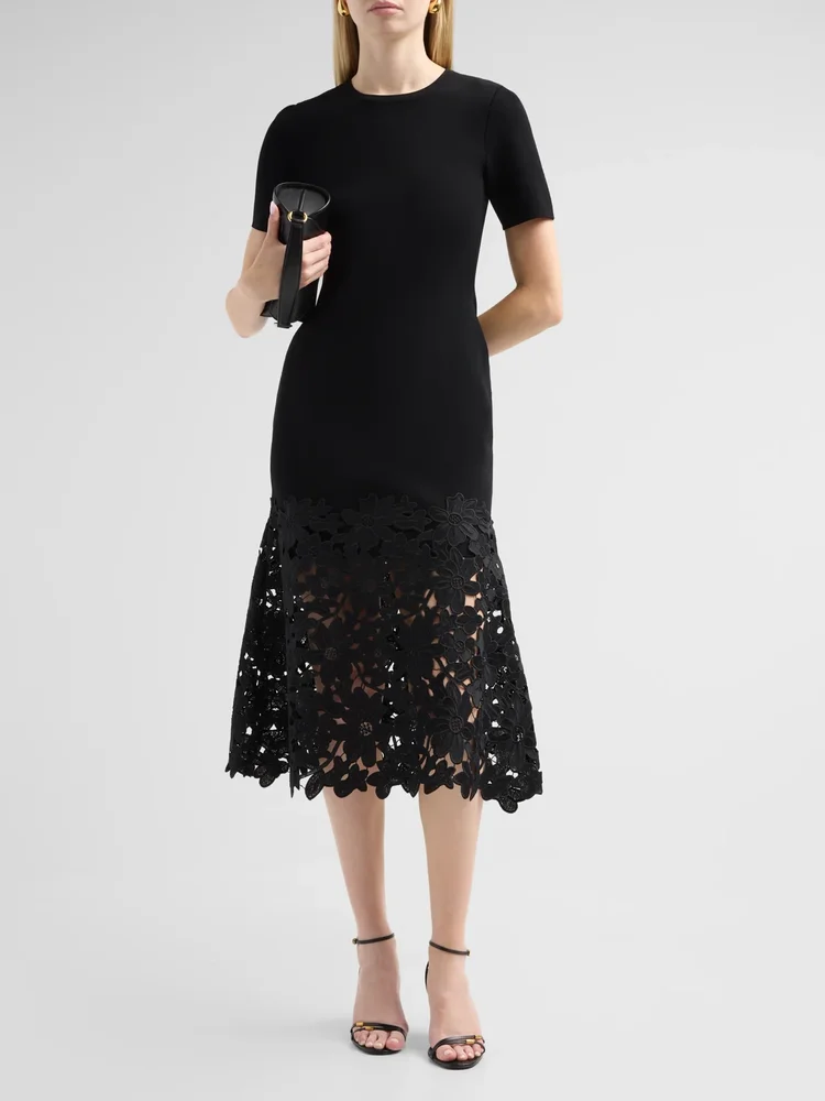 Halle Lace-Trim Knit Midi Dress