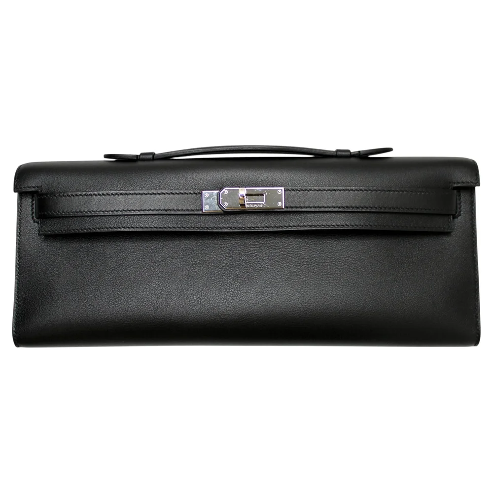 Pre-Owned Kelly Cut Clutch Noir Swift, Palladium Hardware