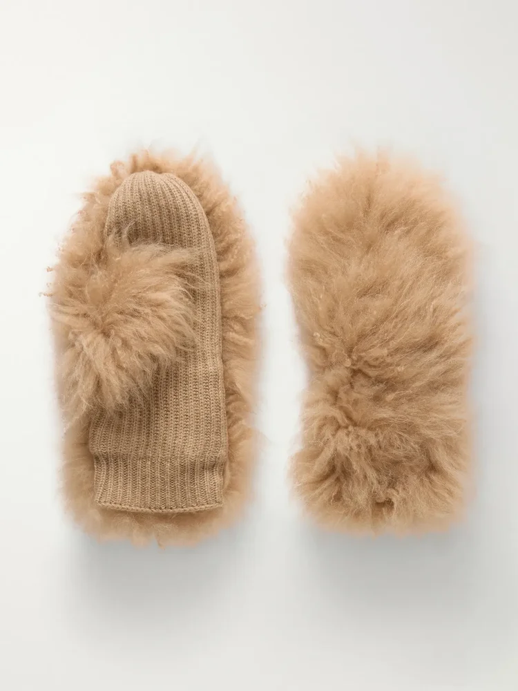 Shearling wool and cashmere-blend gloves