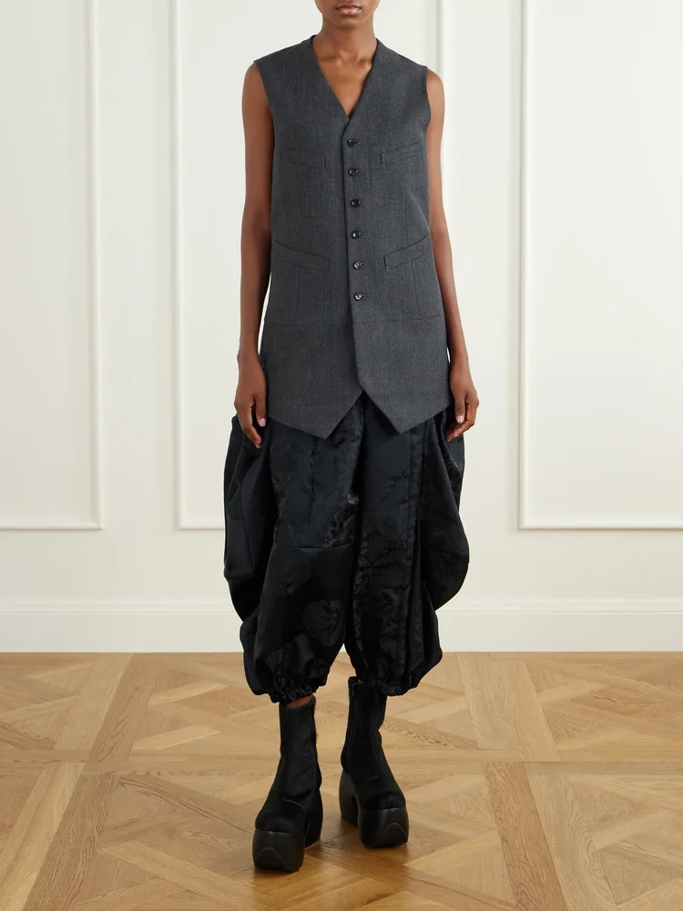 Wool-gabardine and taffeta vest